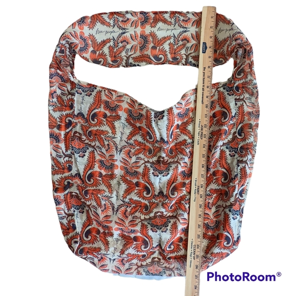Free People Boho Tote Bag Large Orange Flower Leaf Print Shoppers 19 x 16 x 5 - Picture 8 of 14